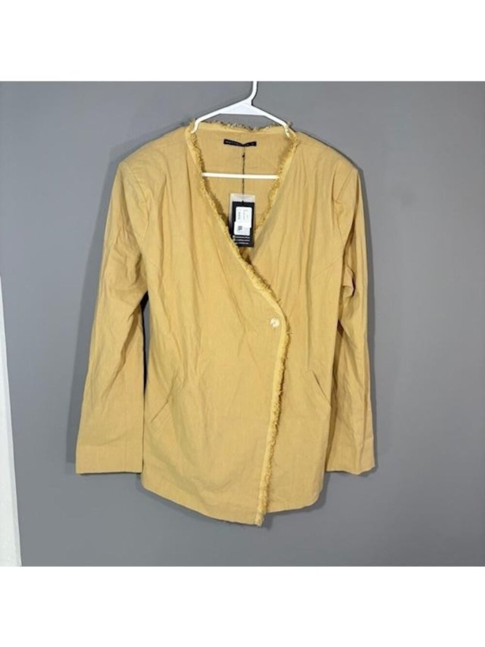 Matthildur Willow Jacket Womens 3 Beige Fringe Trim Button Front Collarless